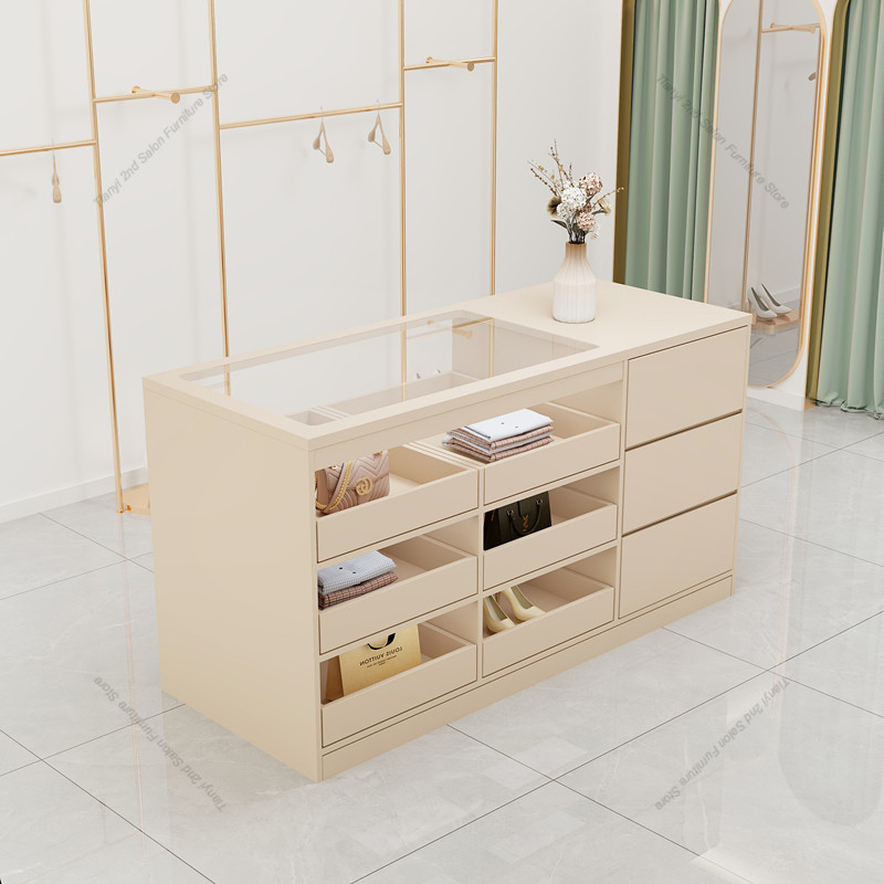 Office Furniture - モダンなデザインのクリエイティブな衣料品店向け、アイランド型キャビネット、多層収納、ディスプレイ、レジカウンター、ガラス製装飾品、オフィス家具、FYMS