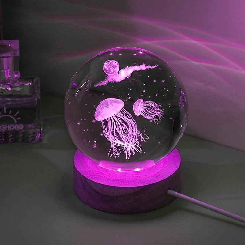 Floating Nightstand With Led Light - 3D クラゲレーザー彫刻クリスタルボール LED ナイトライト、誕生日ガールフレンドクラスメート妻子供クリスマスの日のギフト
