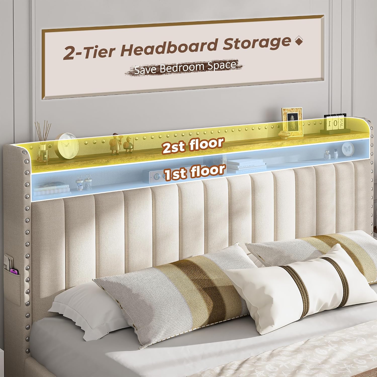 King Size Bed Frame With Storage Drawers - キングサイズのベッドフレーム。収納引き出し4つとヘッドボード付き。カスタムメイド。