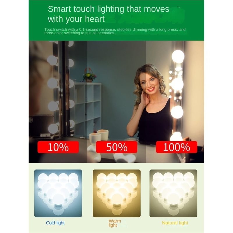 Dressing Table Vanity With Lighted Mirror - USB充電式LEDバニティライト、10段階調光可能、色温度調整可能、メイクアップテーブルやドレッシングルーム用、鏡用（1個）。