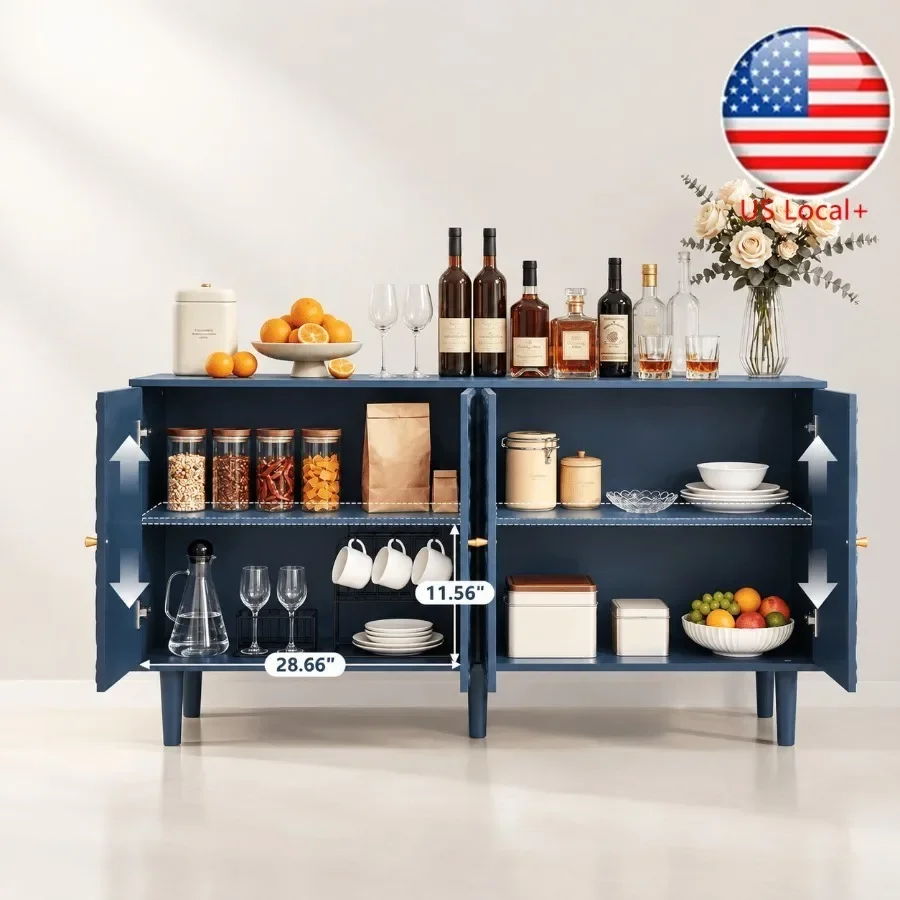 Storage - 59：ダイニングルーム用の収納付きビュッフェキャビネット。夜空色の花柄がエンボス加工された金属製のサイドボードで、錆びにくい仕上げ。