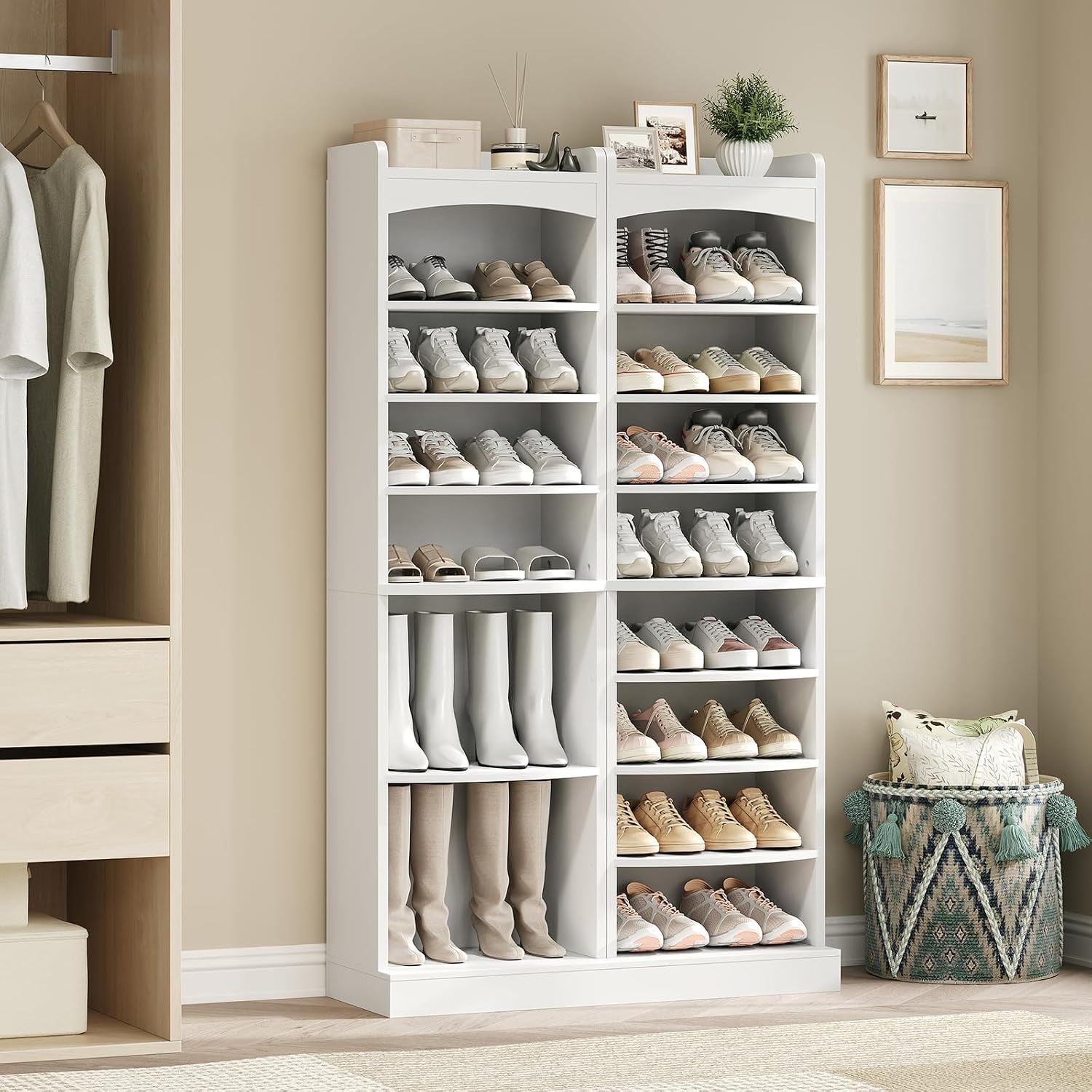 高さのある9段式の木製シューズラック。取り外し可能な棚付きで - Shoe Rack Cabinet Narrow Entryway のレビューと価格