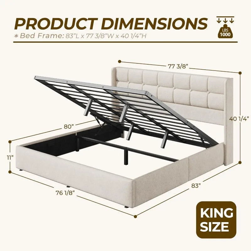 HISOFT キングサイズリフトアップ収納ベッドフレーム、リ - Gas Lift Storage Bed Hydraulic のレビューと価格