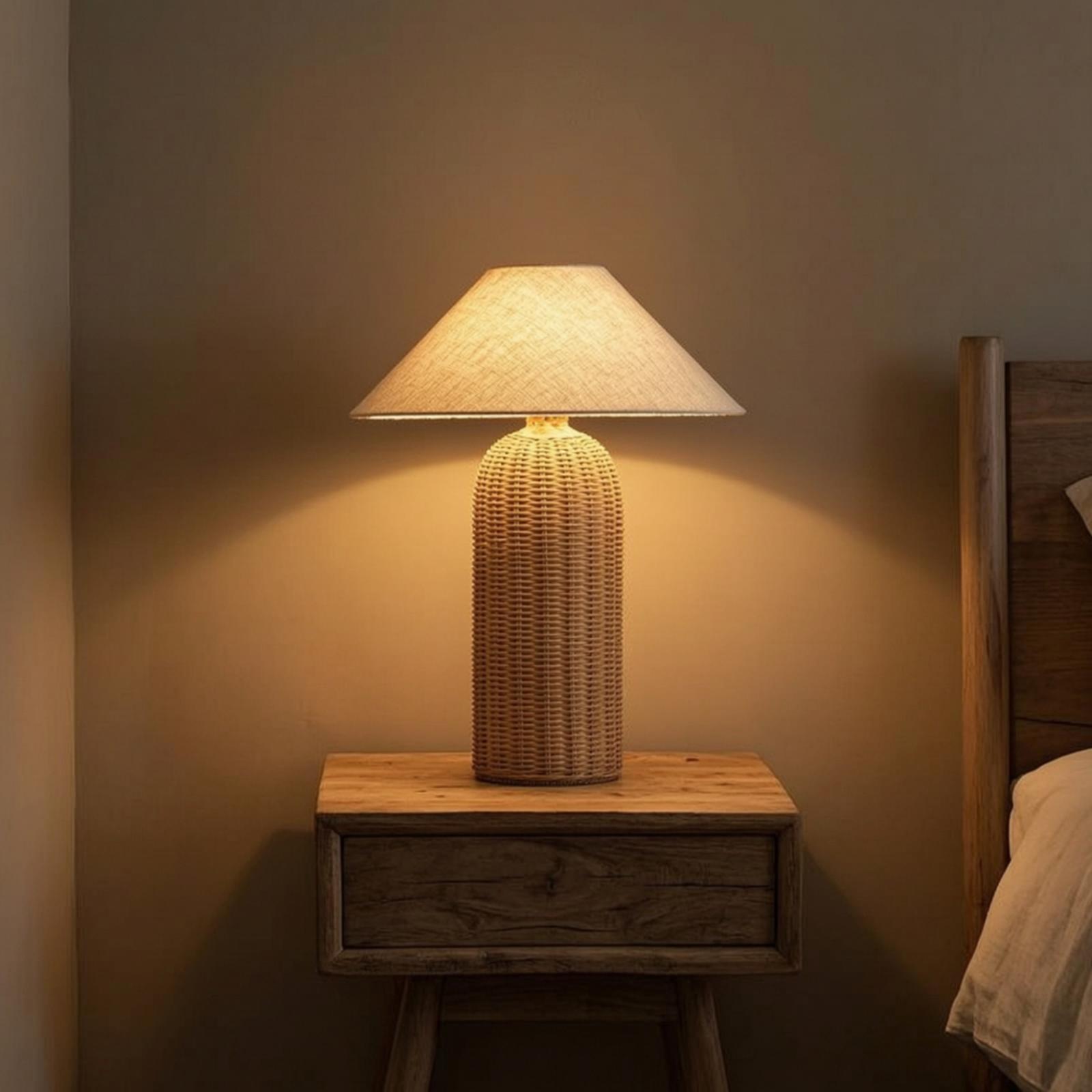 ベッドサイドランプ ラタンベース ファブリックシェード ナイ - Bedroom Furniture のレビューと価格