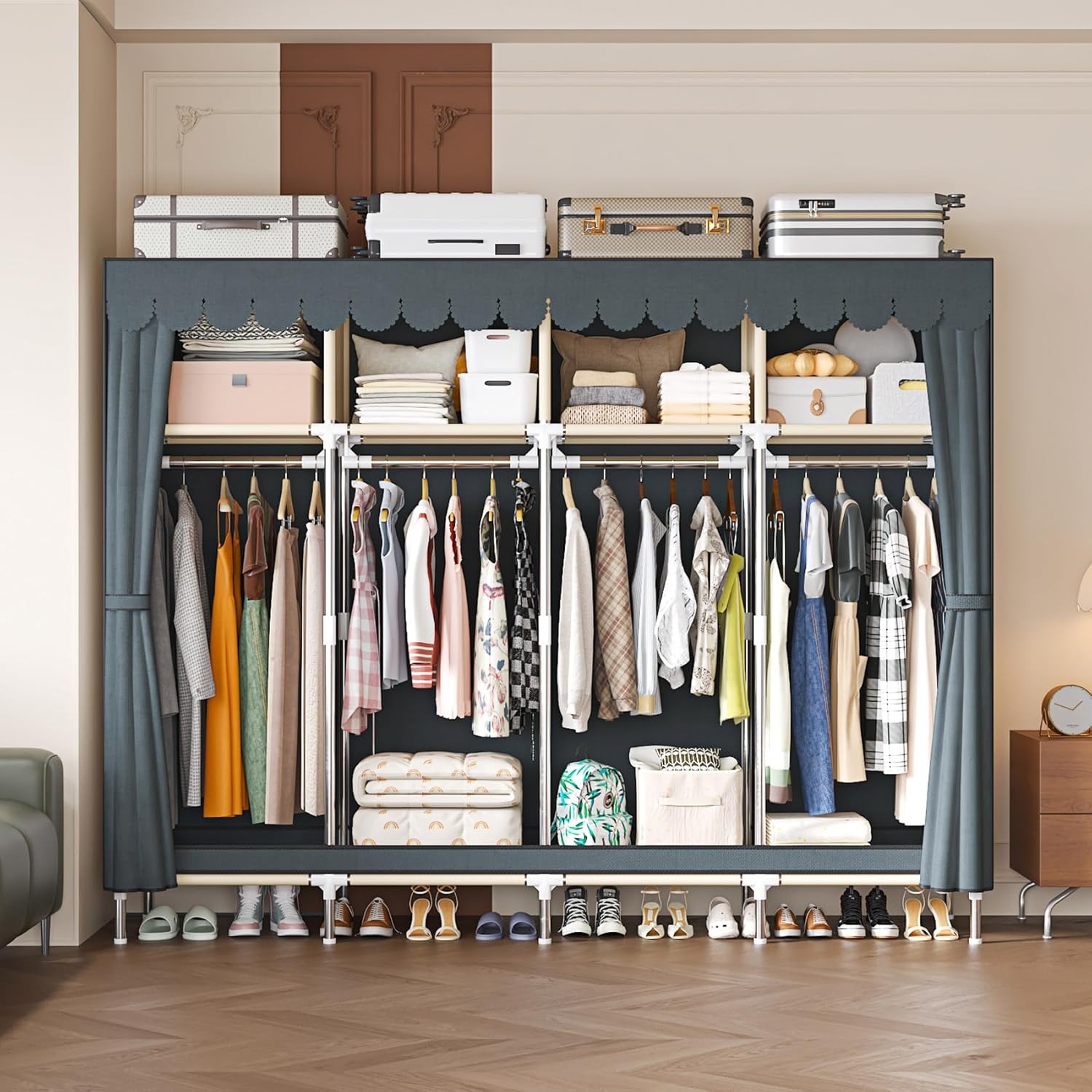 79インチの超ワイドウォークイン式ポータブルワードローブ、大 - Wardrobe Closet Portable Fabric Cover のレビューと価格