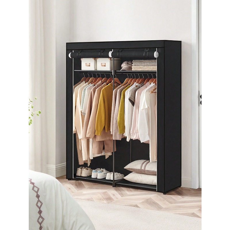 ブラックのクローゼット、寝室用のポータブルクローゼット、不織 - Wardrobe Closet Portable Fabric Cover のレビューと価格