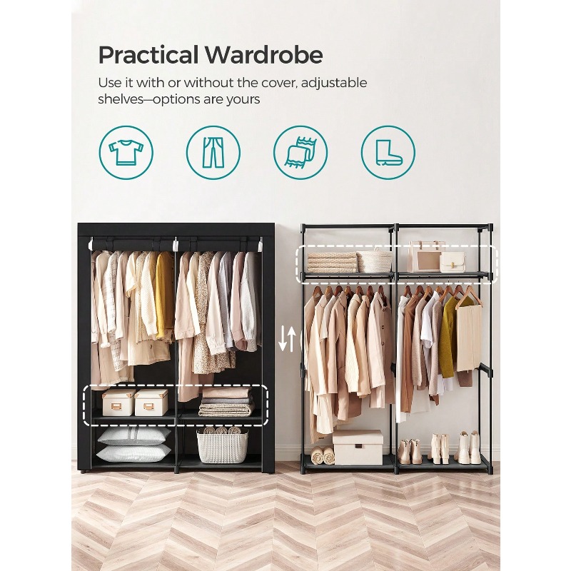 ブラックのクローゼット、寝室用のポータブルクローゼット、不織 - Wardrobe Closet Portable Fabric Cover のレビューと価格