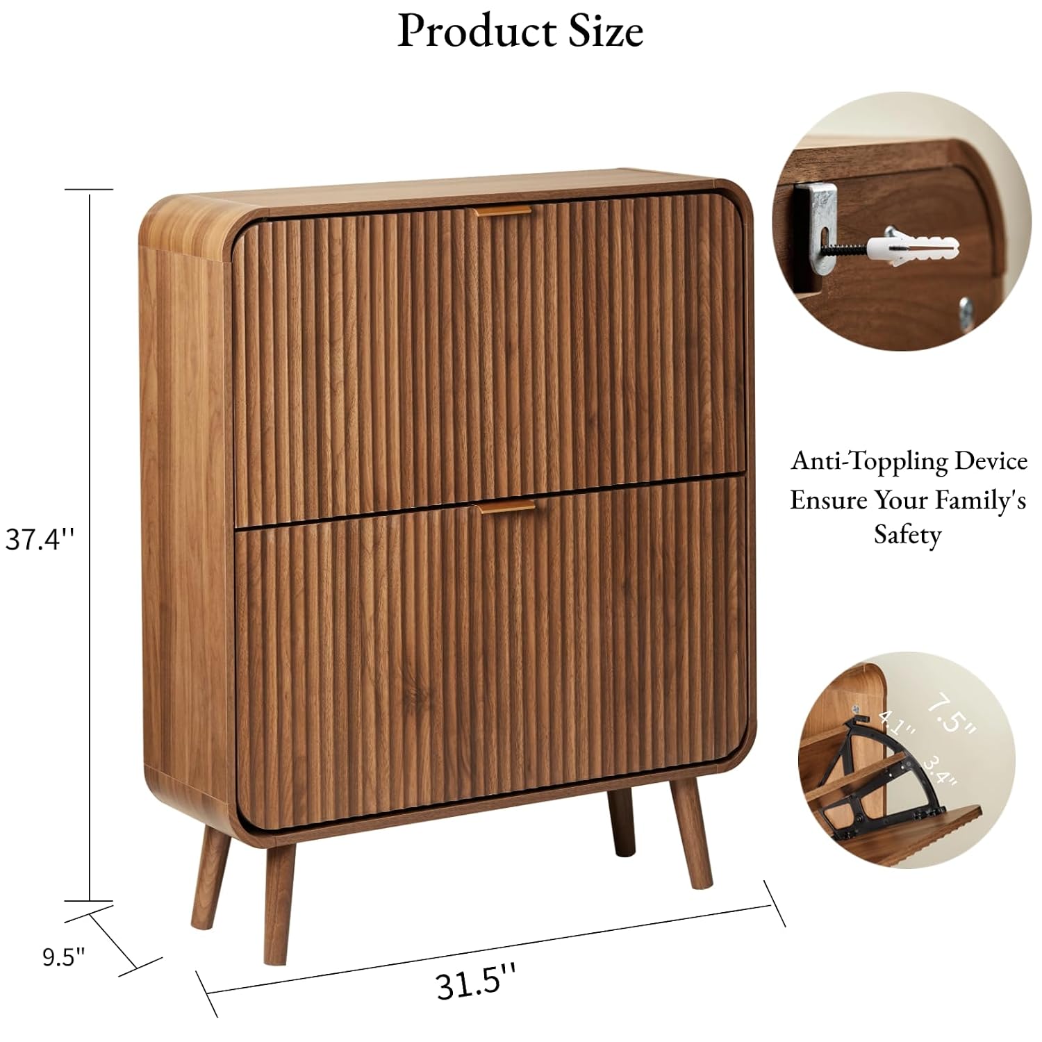 幅31.5インチの、2つの引き出しが付いた、縦溝加工の靴収納 - Shoe Rack Cabinet Narrow Entryway のレビューと価格