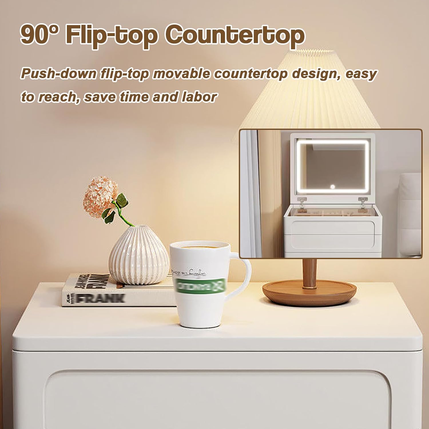鏡と照明付きの3in1ドレッサーデスク、引き出しとキャビネッ - Dressing Table Vanity With Lighted Mirror のレビューと価格