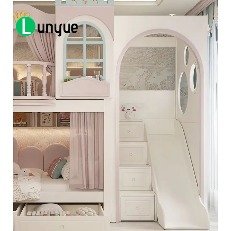寝室用の、階段と滑り台が付いた、お姫様風のオリジナルデザイン - Bunk Bed With Stairs And Slide のレビューと価格