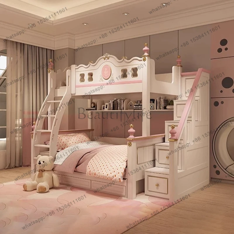 PGモダンラグジュアリーベースの子供用二段ベッド、白い女の子 - Bunk Bed With Stairs And Slide のレビューと価格