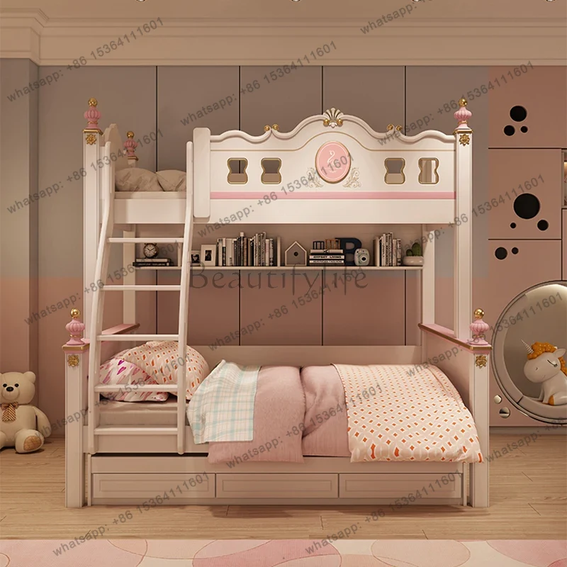 PGモダンラグジュアリーベースの子供用二段ベッド、白い女の子 - Bunk Bed With Stairs And Slide のレビューと価格