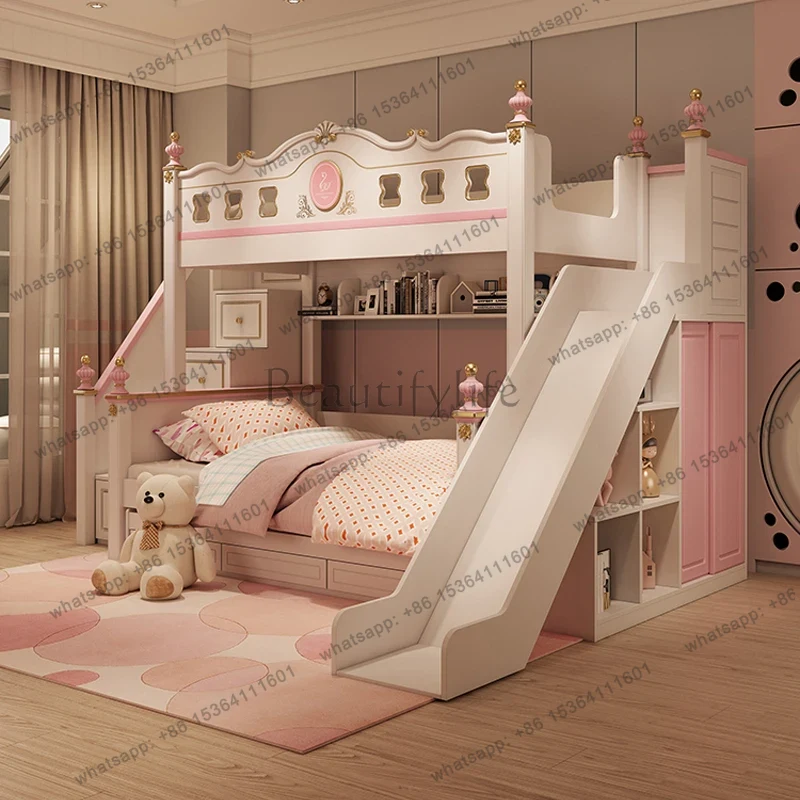 PGモダンラグジュアリーベースの子供用二段ベッド、白い女の子 - Bunk Bed With Stairs And Slide のレビューと価格