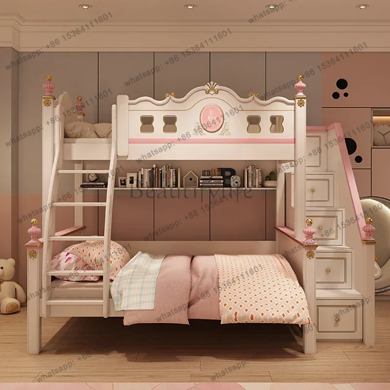 PGモダンラグジュアリーベースの子供用二段ベッド、白い女の子 - Bunk Bed With Stairs And Slide のレビューと価格