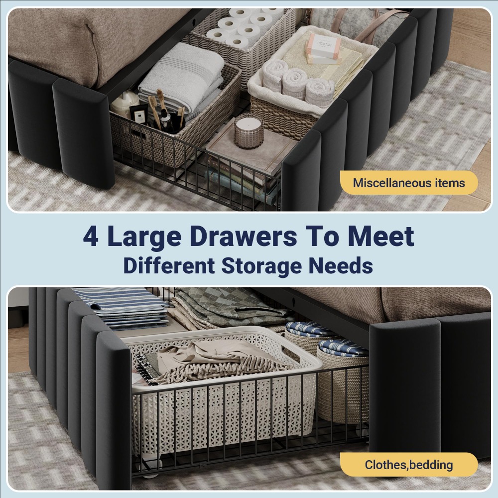 キングサイズのプラットフォームベッドフレーム、4つの大型収納 - King Size Bed Frame With Storage Drawers のレビューと価格