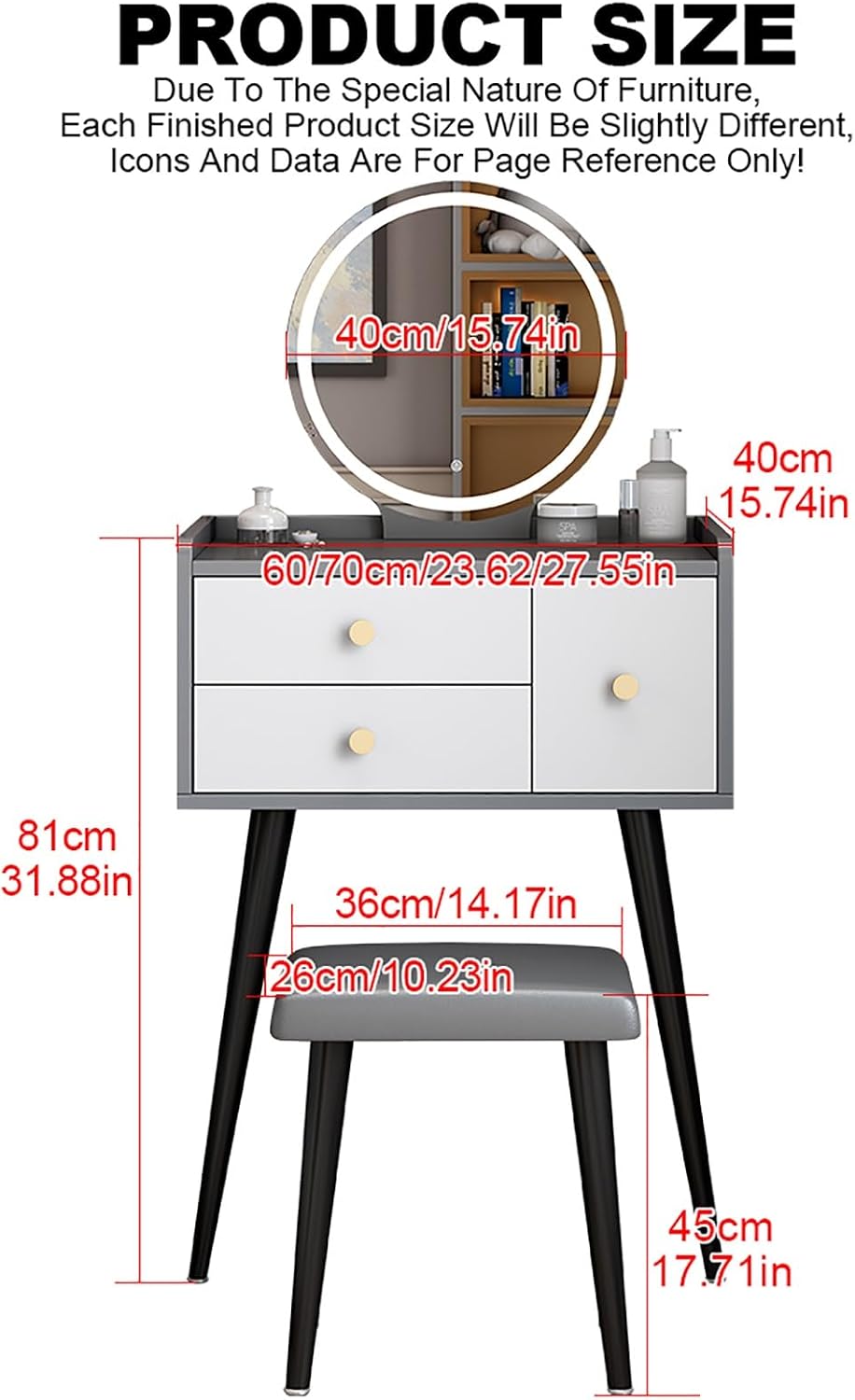 クッション付きのスツールと照明付きミラー、引き出しを備えた木 - Dressing Table Vanity With Lighted Mirror のレビューと価格