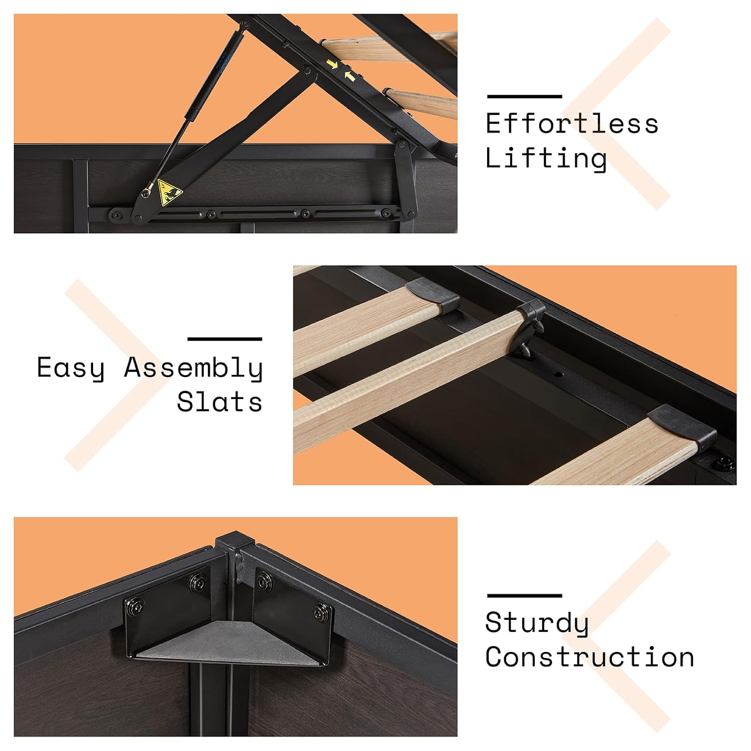 リフトアップ式収納ベッドフレーム、ダークオーク材のプラットフ - Gas Lift Storage Bed Hydraulic のレビューと価格
