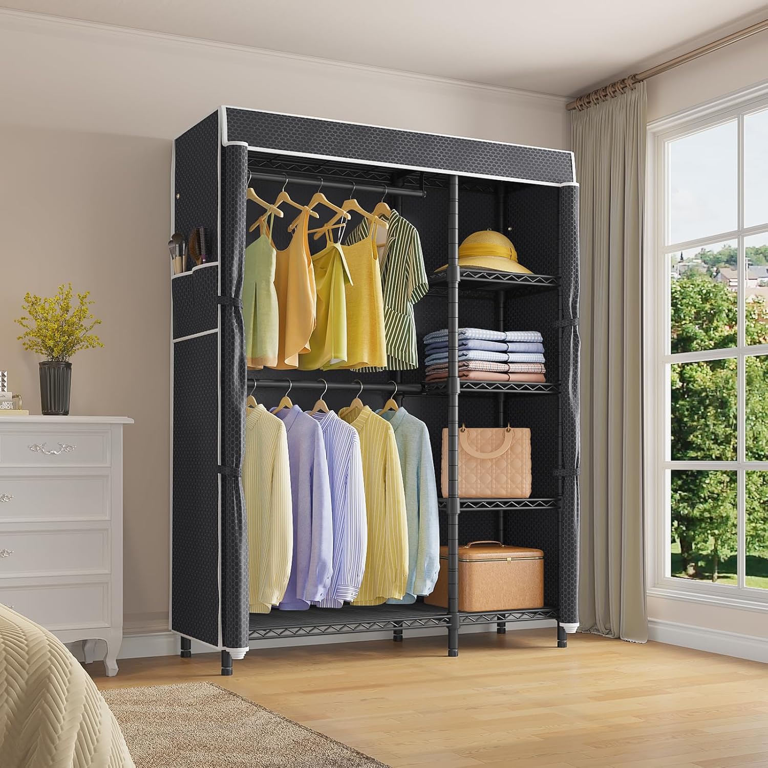 持ち運び可能なクローゼット兼ワードローブ。丈夫な素材で作られ - Wardrobe Closet Portable Fabric Cover のレビューと価格