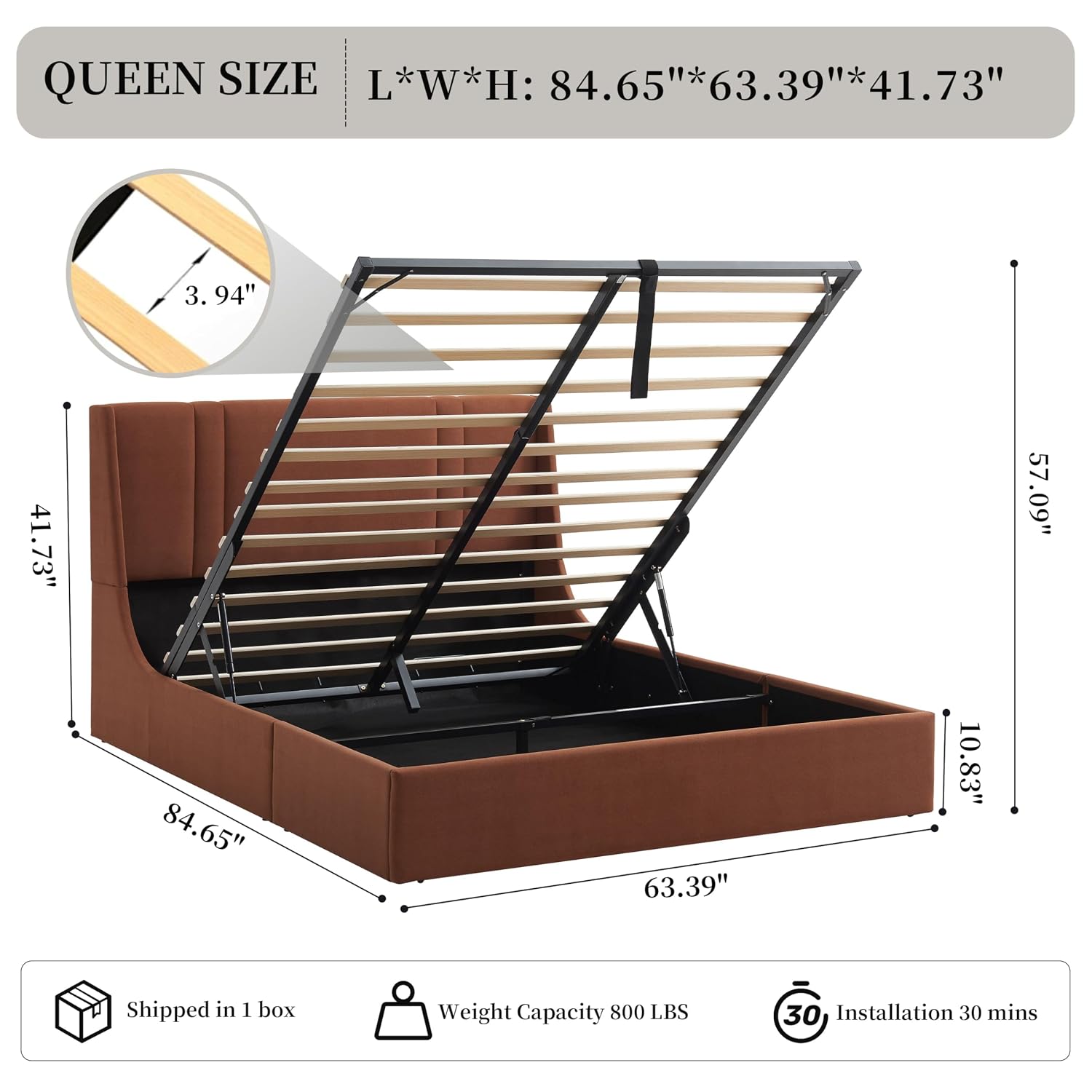 寝室用の、油圧式ガスリフトとベッド下収納スペースを備えた、高 - Gas Lift Storage Bed Hydraulic のレビューと価格