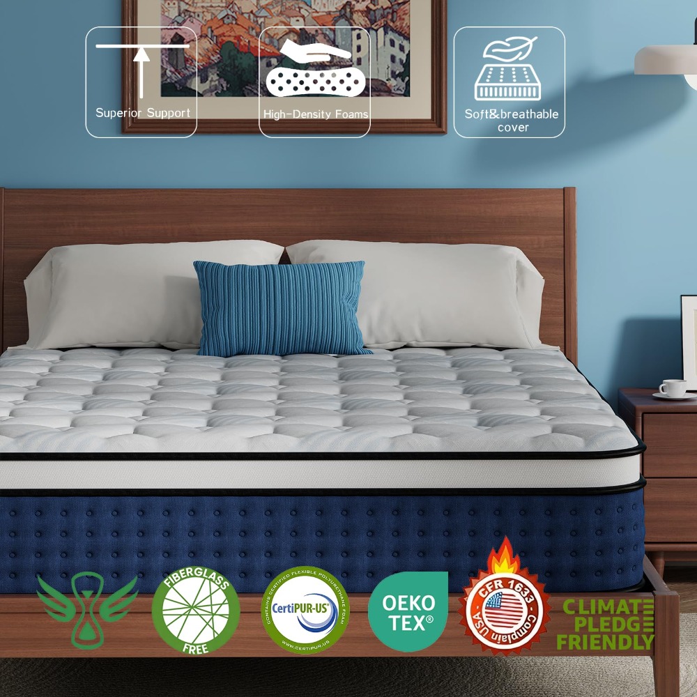 クイーンサイズマットレス、12インチのハイブリッドクイーンサ - Memory Foam Mattress In A Box Queen のレビューと価格