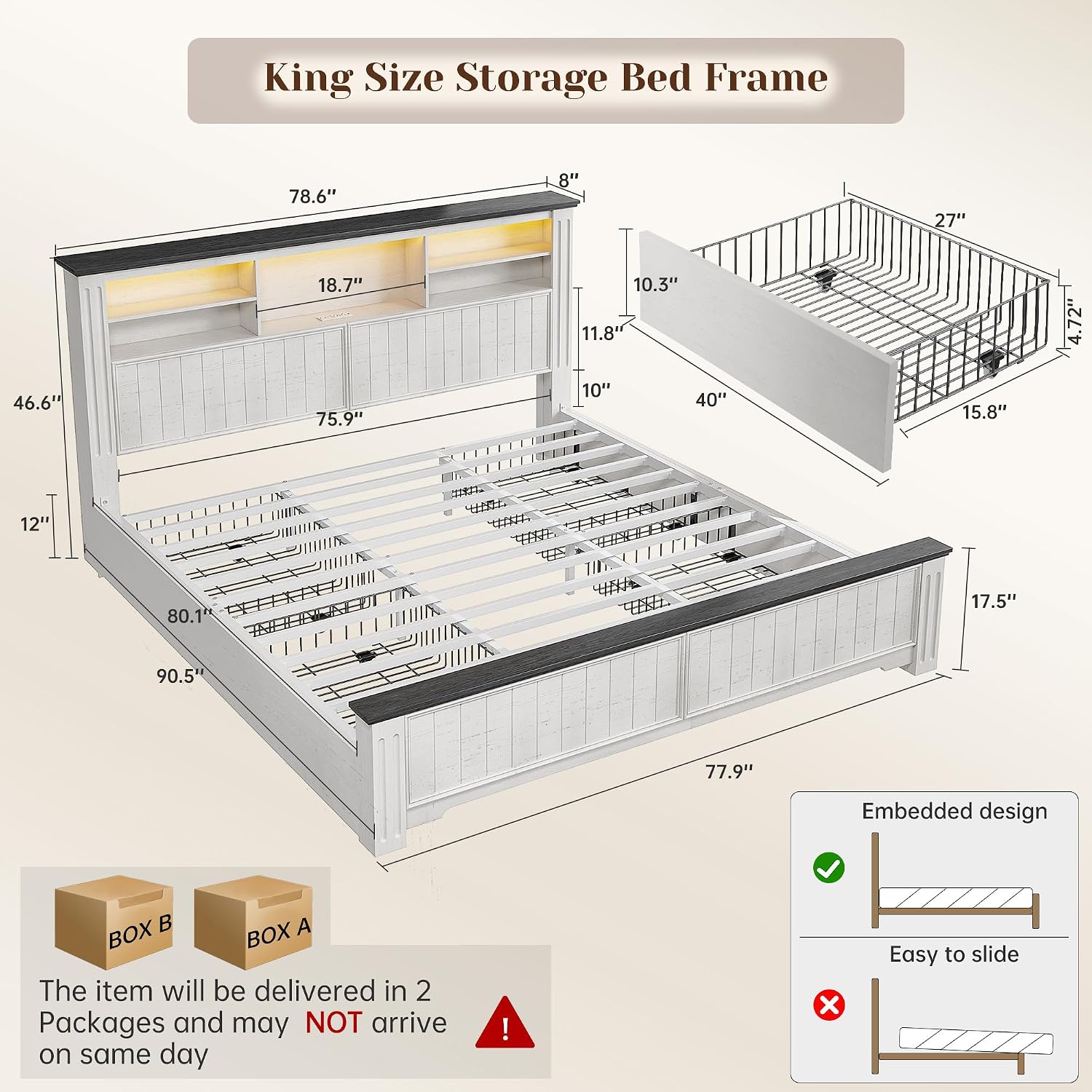 キングサイズのベッドフレームとヘッドボード、および収納引き出 - King Size Bed Frame With Storage Drawers のレビューと価格