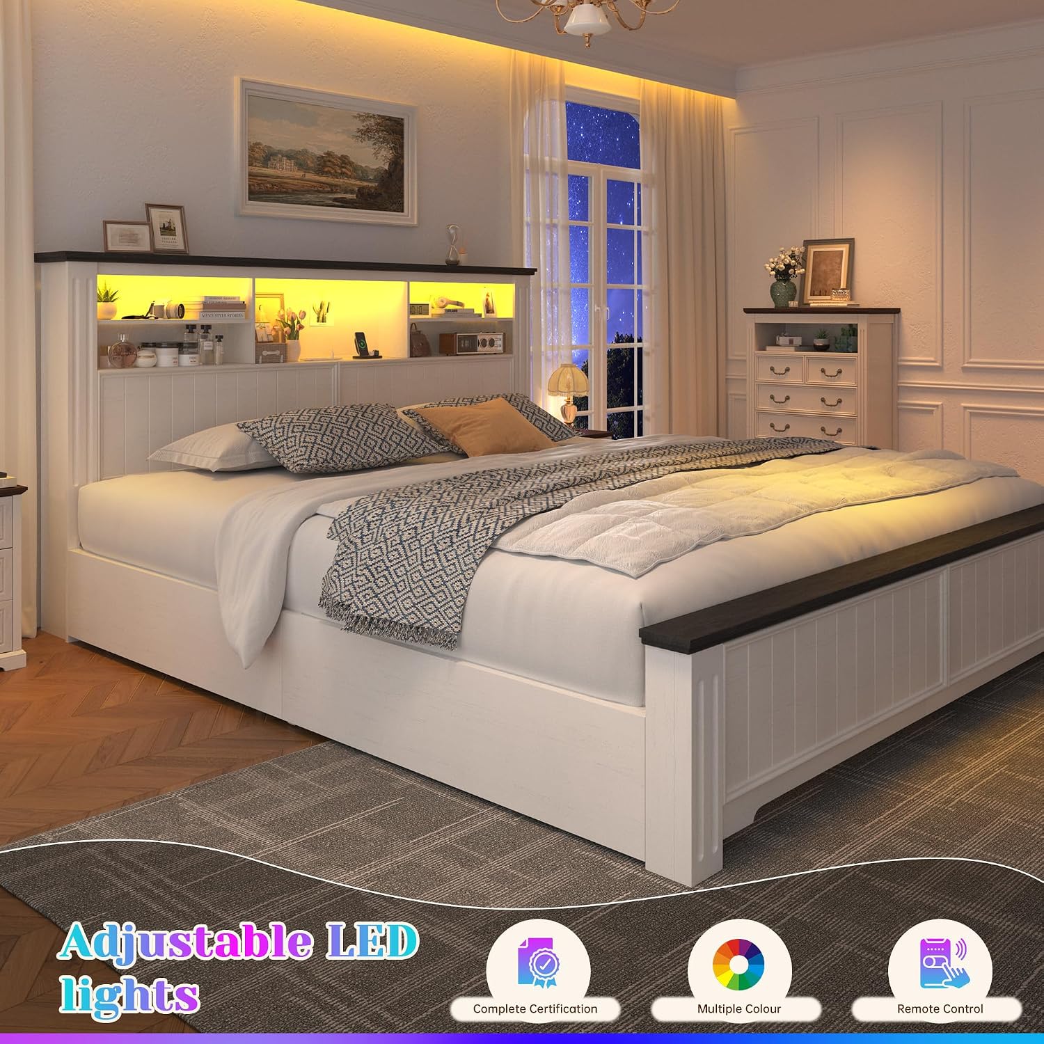 キングサイズのベッドフレームとヘッドボード、および収納引き出 - King Size Bed Frame With Storage Drawers のレビューと価格