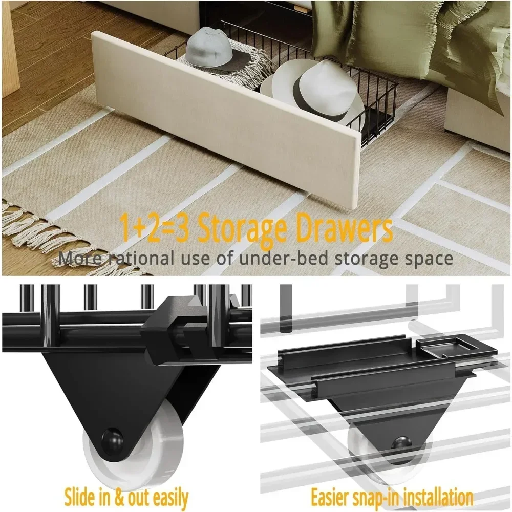 キングサイズベッドフレーム、収納付きヘッドボードと充電ステー - King Size Bed Frame With Storage Drawers のレビューと価格