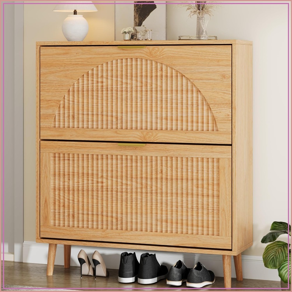3段引き出し式シューズ収納キャビネット、スリムな木製収納、溝 - Shoe Rack Cabinet Narrow Entryway のレビューと価格