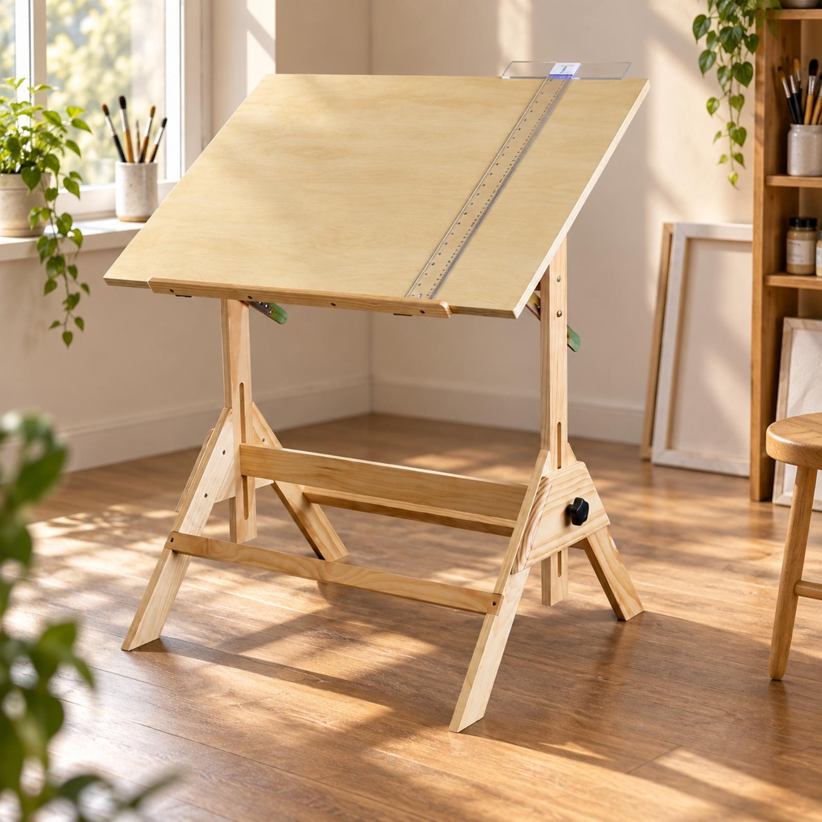 傾斜可能な天板と高さ調節機能を備えた木製の描画テーブル。絵画 - Tables のレビューと価格