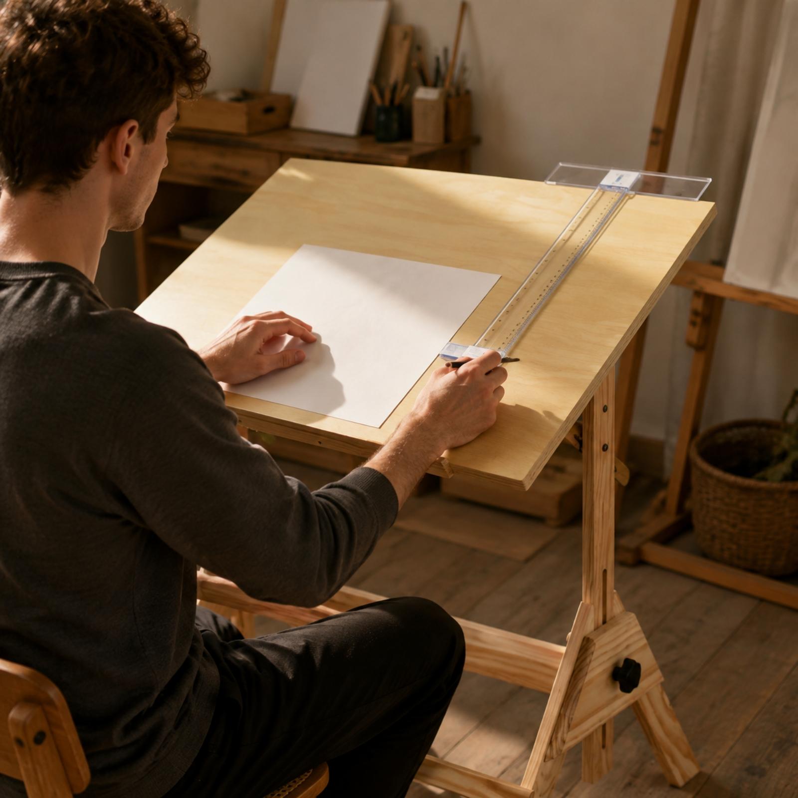 傾斜可能な天板と高さ調節機能を備えた木製の描画テーブル。絵画 - Tables のレビューと価格