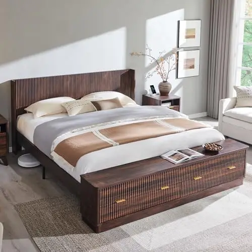 翼状ヘッドボード付きの溝付きキングサイズベッドフレーム、引き - King Size Bed Frame With Storage Drawers のレビューと価格
