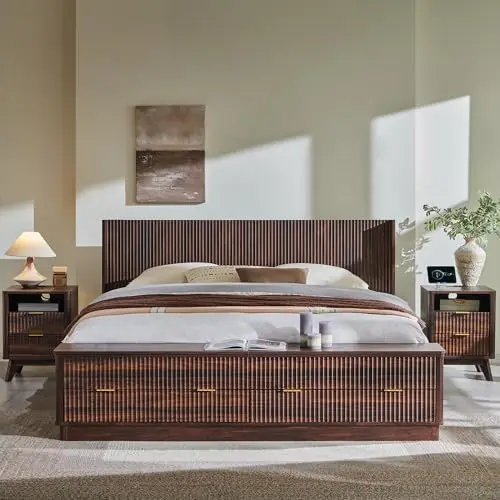 翼状ヘッドボード付きの溝付きキングサイズベッドフレーム、引き - King Size Bed Frame With Storage Drawers のレビューと価格
