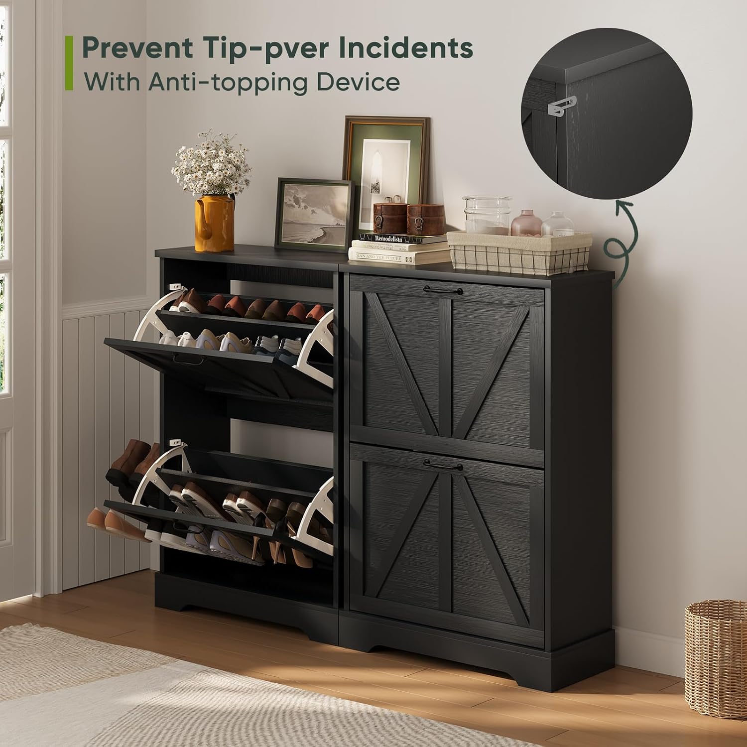 靴収納キャビネット、玄関用靴収納オーガナイザー。2つの引き出 - Shoe Rack Cabinet Narrow Entryway のレビューと価格