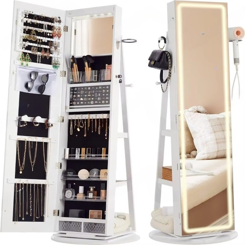 スタンドミラー付きジュエリーキャビネット、360度 °    - Full Length Mirror Jewelry Armoire のレビューと価格
